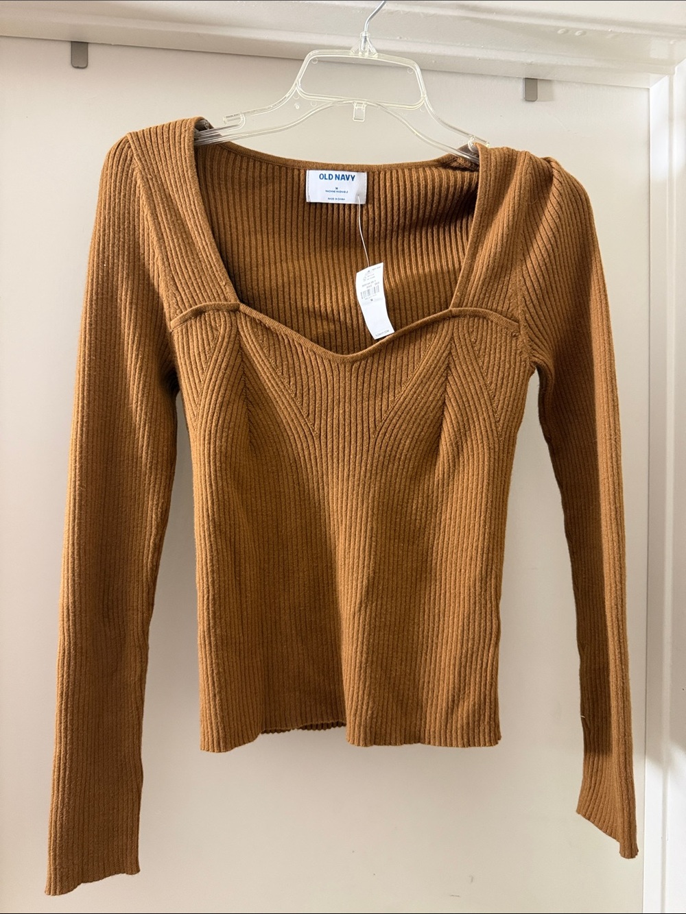 Old Navy Ribbed Long-Sleeve Square Neck Top - Camel